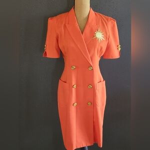 Petite Sophisticates Vtg 80s Orange Double Breasted Sheath Dress Size 6